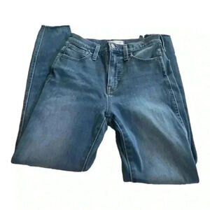 Madewell  High-Rise Blue Denim Jeans Size 25 Straight Raw Hem Distressed